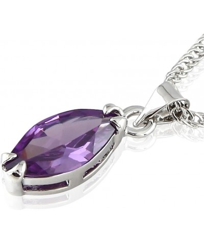 Pendant with 18" Chain & Marquise Cut CZ [6 Colors available] in White Gold Plated, Simple Modern Elegant Purple $7.13 Necklaces