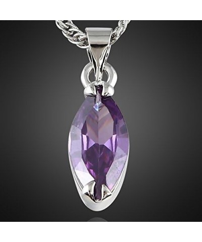 Pendant with 18" Chain & Marquise Cut CZ [6 Colors available] in White Gold Plated, Simple Modern Elegant Purple $7.13 Necklaces