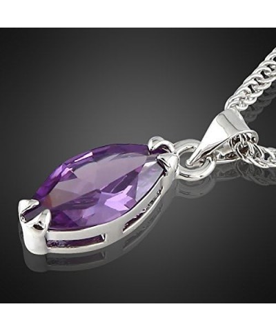 Pendant with 18" Chain & Marquise Cut CZ [6 Colors available] in White Gold Plated, Simple Modern Elegant Purple $7.13 Necklaces