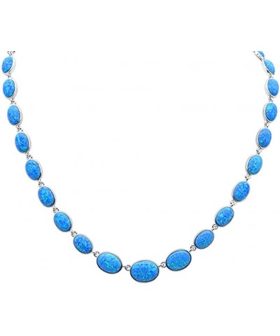 Bezel Set Oval Natural Larimar Linked Fashion Necklace Sterling Silver 16" + 1.5" Ext Blue Simulated Opal $51.61 Necklaces