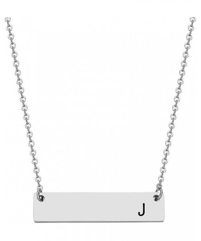 Silver & Rose Gold Initial Bar Necklace Engraved Name Bar Pendant Wedding Initial Bridesmaid Gift J $10.25 Necklaces