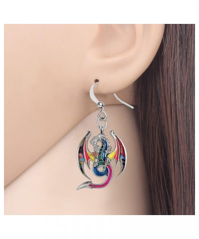 Enamel Alloy Funny Dragon Earrings Dinosaur Dangle Drop Fashion Jewelry for Women Girls Charms Gifts Multicolour $9.85 Earrings