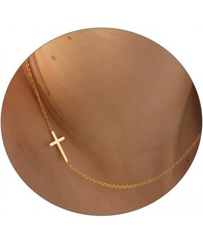 Cross Necklace for Women 14K Gold Plated Sideways Cross Necklace Set Dainty Simple Silver Cross Choker Trendy Cute Layered Go...