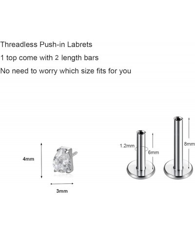 1pcs 16G G23 Titanium Threadless Labret Studs Push-in Sparkly CZ Labret Lip Cluster Tragus Helix Conch Lobe Rook Cartilage Pu...