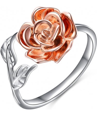 S925 Sterling Silver Rose Flower Ring Adjustable Wrap Open Jewelry for Women Friend Mom Bride Girlfriend Sisters Teen Rose Fl...