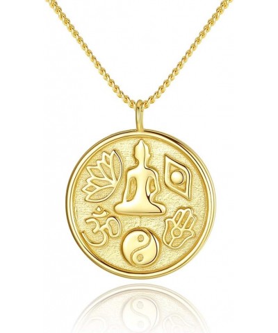 Balance of Buddha Lotus Allah Taiji Hamsa Hand Evil Eye Pendant Necklace Sterling Silver in 14k Gold Chain 16-17-18 $15.35 Ne...