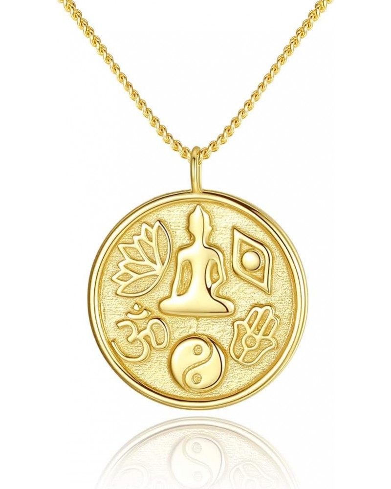 Balance of Buddha Lotus Allah Taiji Hamsa Hand Evil Eye Pendant Necklace Sterling Silver in 14k Gold Chain 16-17-18 $15.35 Ne...