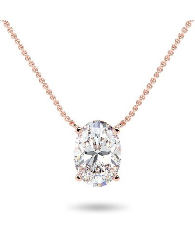 1/3 to 1 1/2 Carat Lab Grown Diamond Oval Solitaire Pendant Necklace for Women I 14k Gold Necklace (G-H, VS1-VS2, cttw) I 16 ...