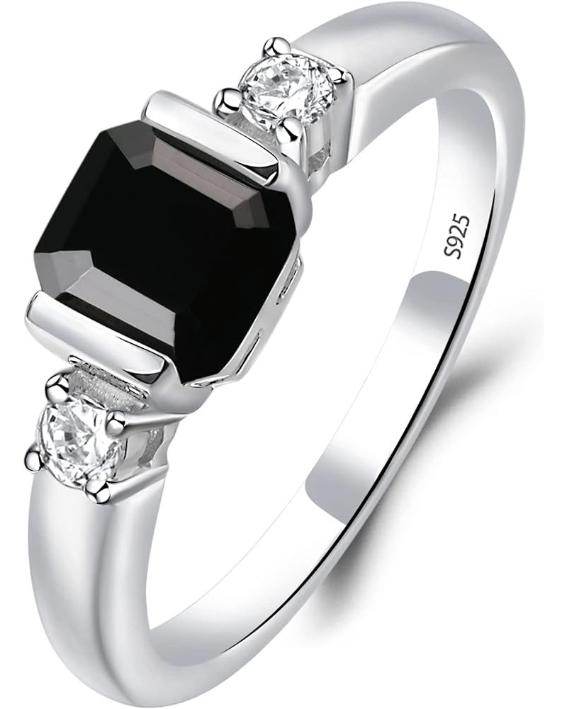 6X6 MM Asscher Cut Gemstone S925 Sterling Silver Simple Engagement Ring for Women Black Spinel $36.40 Rings