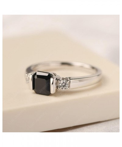 6X6 MM Asscher Cut Gemstone S925 Sterling Silver Simple Engagement Ring for Women Black Spinel $36.40 Rings