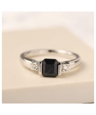 6X6 MM Asscher Cut Gemstone S925 Sterling Silver Simple Engagement Ring for Women Black Spinel $36.40 Rings