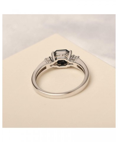 6X6 MM Asscher Cut Gemstone S925 Sterling Silver Simple Engagement Ring for Women Black Spinel $36.40 Rings