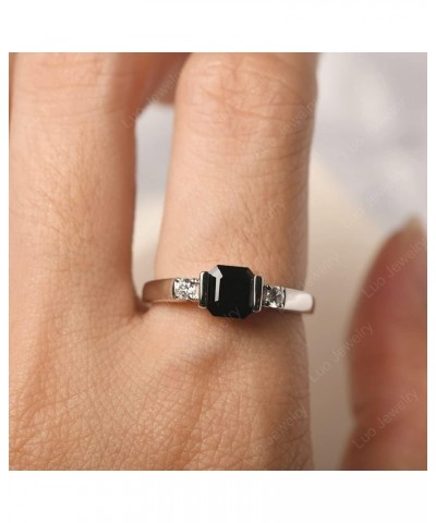 6X6 MM Asscher Cut Gemstone S925 Sterling Silver Simple Engagement Ring for Women Black Spinel $36.40 Rings