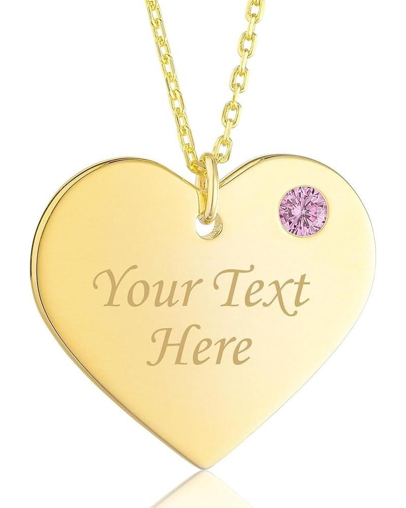 Sterling Silver 925 Personalized Engravable Heart Necklace with Simulated Birthstone Custom Engraved Pendant for Women and Gi...