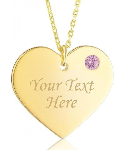 Sterling Silver 925 Personalized Engravable Heart Necklace with Simulated Birthstone Custom Engraved Pendant for Women and Gi...