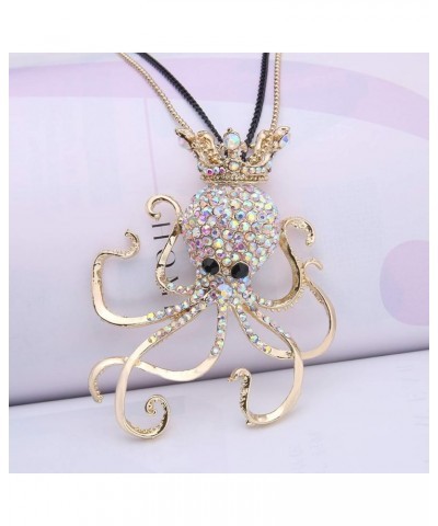 Austrian Crystal Lovely Paul Octopus Crown Pendant Necklace Iridescent Clear AB Gold-Tone $12.60 Necklaces