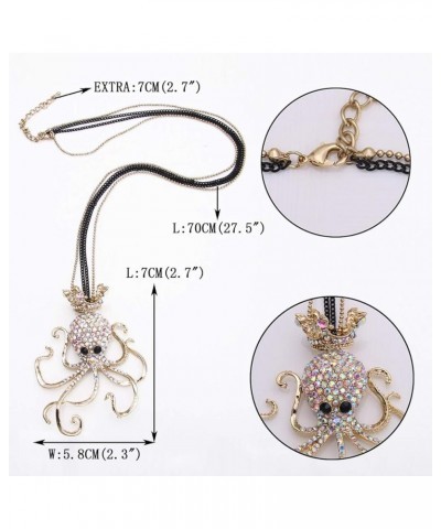 Austrian Crystal Lovely Paul Octopus Crown Pendant Necklace Iridescent Clear AB Gold-Tone $12.60 Necklaces