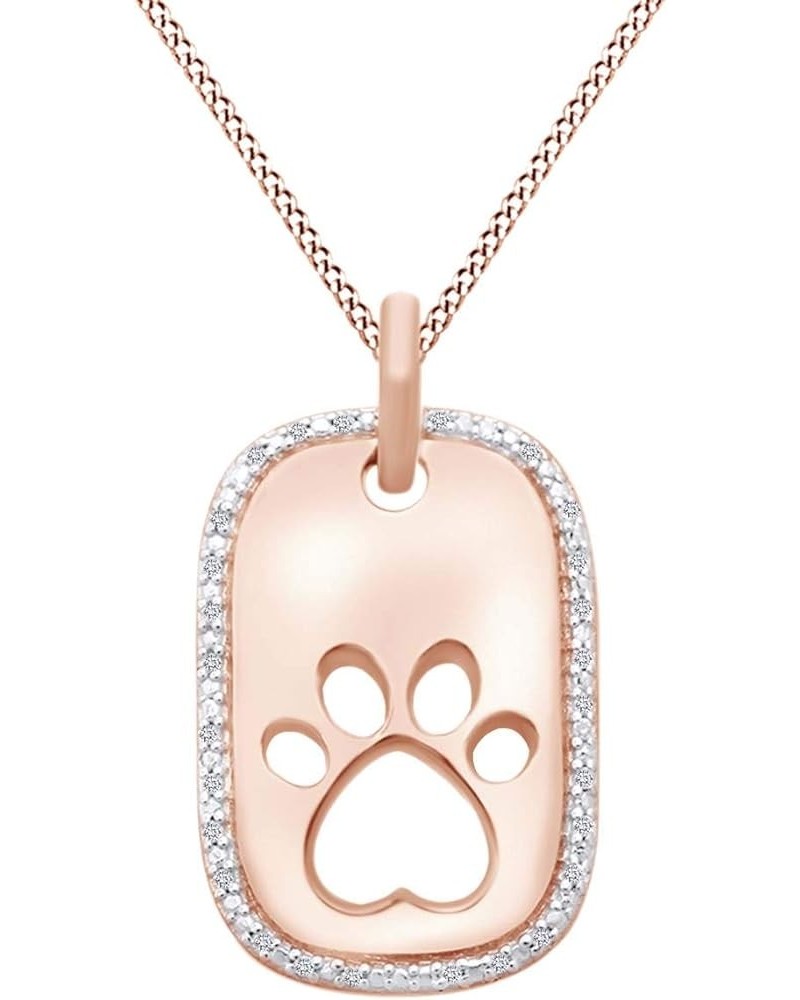 Round White Natural Diamond Accent Paw Print Pendant Necklace in 14K Gold Over Sterling Silver Rose Gold Plated Silver $39.06...