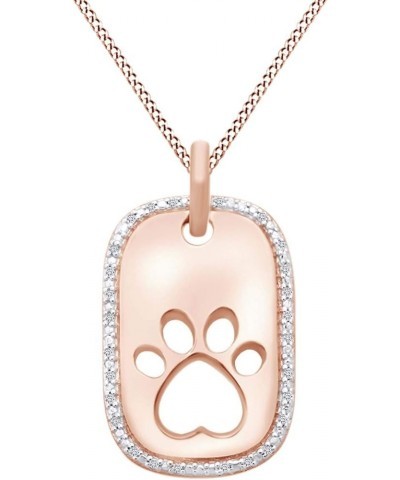 Round White Natural Diamond Accent Paw Print Pendant Necklace in 14K Gold Over Sterling Silver Rose Gold Plated Silver $39.06...