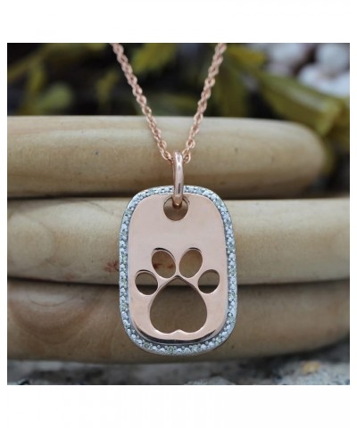 Round White Natural Diamond Accent Paw Print Pendant Necklace in 14K Gold Over Sterling Silver Rose Gold Plated Silver $39.06...