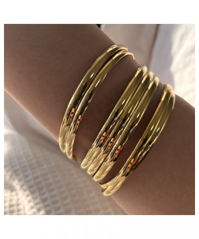 18K Gold Plated Bangle Bracelet Minimalist Stackable Thin Stainless Steel Bangle Bracelet for Women. Set Of 7 Pieces. 7PCS Go...