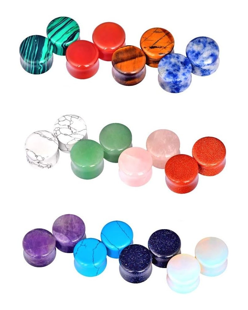 10 Pairs-12 Pairs Natural Stone Ear Plugs Double Flare Saddle Stretching Gauges Expander 2G-5/8 inch 12 pairs of 1/2"(12mm) $...