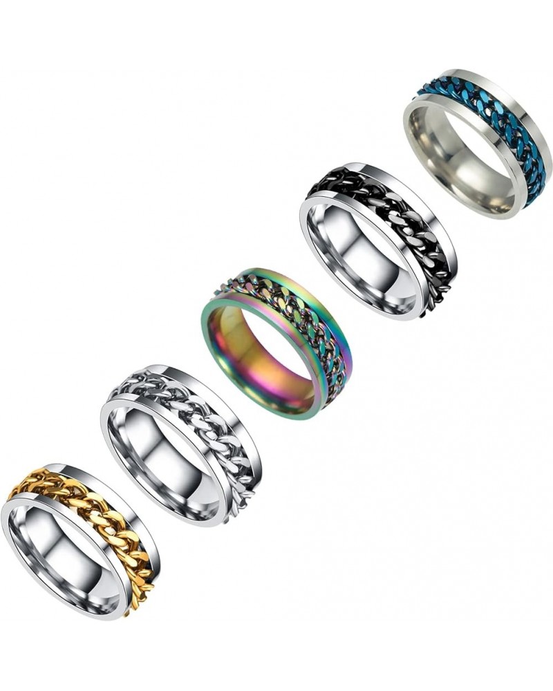 5 PCS Anxiety Ring - Spinner Rings for Women Men Anxiety Relief 6MM Stainless Steel Fidget Rings for Anxiety 9 $5.03 Rings