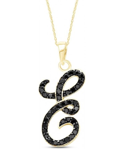 1/4 Carat Round Cut Natural Black diamond Initial Alphabet Letter Pendant Nacklace In 14K Gold Over Sterling Silver (0.25 Ctt...