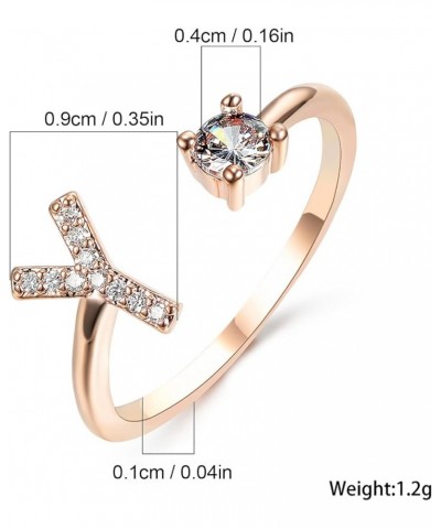 Women's Inlaid Zircon Letter Ring A-Z Initial Ring Minimalist Design Adjustable Opening Alphabet Rings C-Rose Gold $5.34 Rings