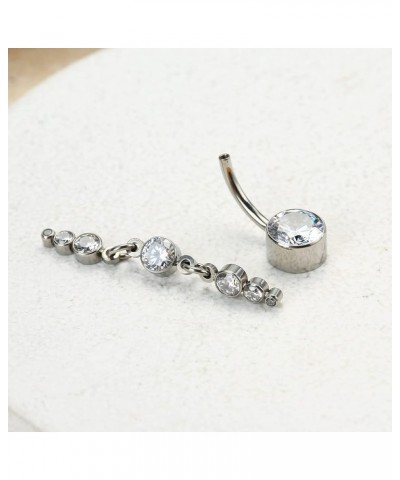 14G 10mm G23 Titanium Internally Threaded 3mm Belly Navel Button Rings Dangling with Sparkly Cubic Zirconia Piercing Jewelry ...