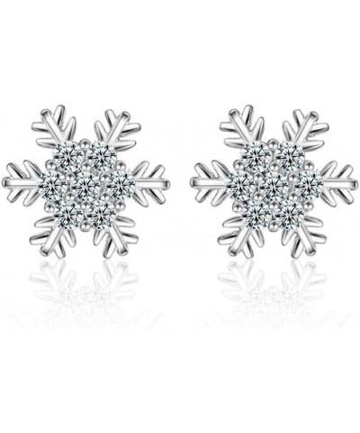 Christmas Snowflake Stud Earrings for Women,Hypoallergenic 925 Silver Tiny Snowflake Earrings Sparkling Rhinestone Snowflake ...