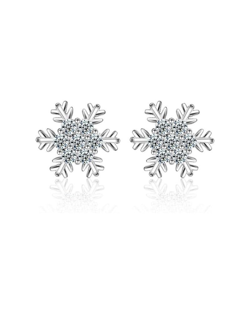 Christmas Snowflake Stud Earrings for Women,Hypoallergenic 925 Silver Tiny Snowflake Earrings Sparkling Rhinestone Snowflake ...