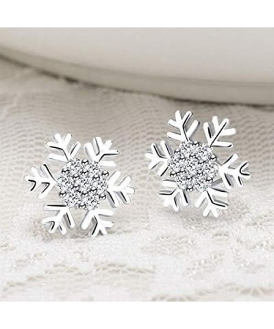 Christmas Snowflake Stud Earrings for Women,Hypoallergenic 925 Silver Tiny Snowflake Earrings Sparkling Rhinestone Snowflake ...