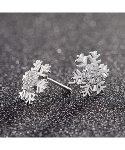 Christmas Snowflake Stud Earrings for Women,Hypoallergenic 925 Silver Tiny Snowflake Earrings Sparkling Rhinestone Snowflake ...