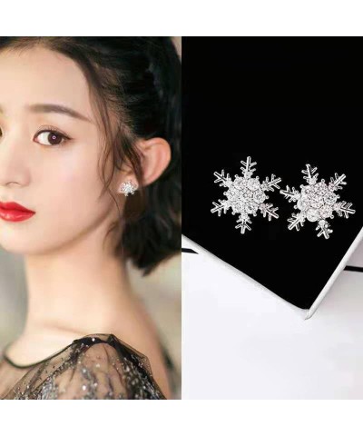 Christmas Snowflake Stud Earrings for Women,Hypoallergenic 925 Silver Tiny Snowflake Earrings Sparkling Rhinestone Snowflake ...