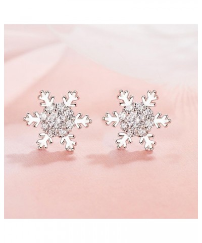 Christmas Snowflake Stud Earrings for Women,Hypoallergenic 925 Silver Tiny Snowflake Earrings Sparkling Rhinestone Snowflake ...