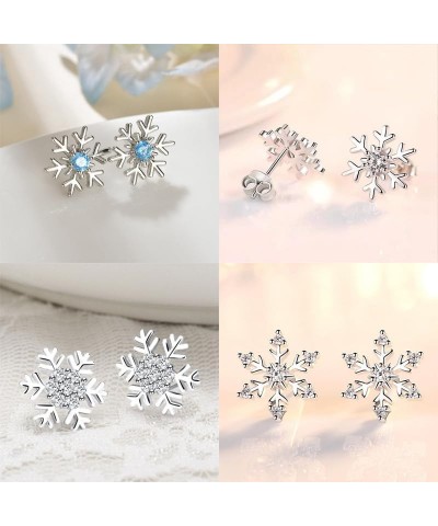 Christmas Snowflake Stud Earrings for Women,Hypoallergenic 925 Silver Tiny Snowflake Earrings Sparkling Rhinestone Snowflake ...