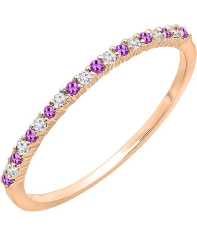 Round Amethyst & White Diamond Ladies Stackable Thin Matching Wedding Band | Available in 10K/14K/18K Gold Ring Size 10 in 10...