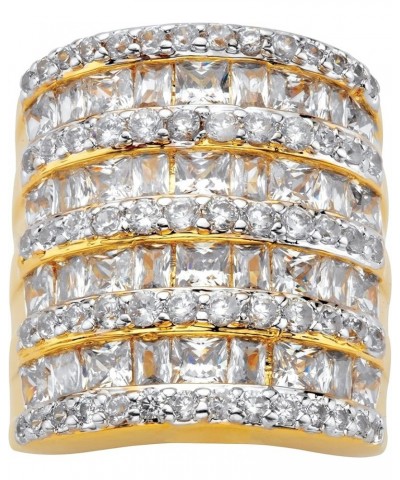 PalmBeach Jewelry Silvertone or Yellow Gold-Plated Princess Cut and Round Cubic Zirconia Channel Set Cocktail Ring 14k Gold-P...