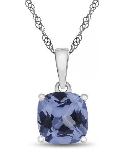 Solid 10k White Gold 7mm Cushion-Cut Center Stone Pendant Necklace Simulated Aquamarine $44.55 Necklaces