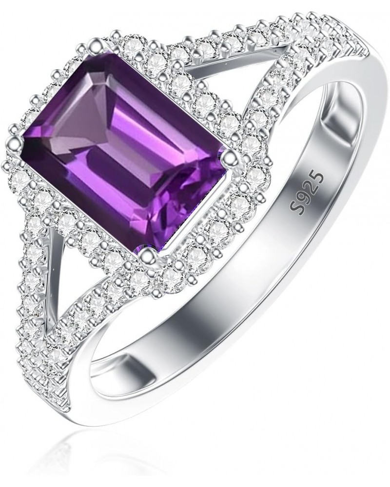 Purple Amethyst Ring 925 Sterling Silver 8X6mm Emerald Cut Amethyst Engagement Ring for Women $39.95 Rings