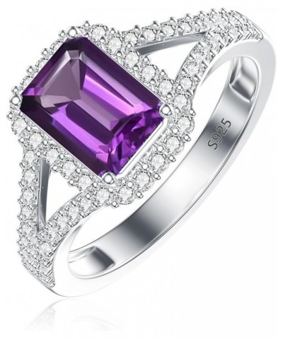 Purple Amethyst Ring 925 Sterling Silver 8X6mm Emerald Cut Amethyst Engagement Ring for Women $39.95 Rings