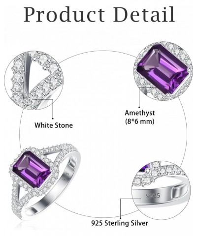 Purple Amethyst Ring 925 Sterling Silver 8X6mm Emerald Cut Amethyst Engagement Ring for Women $39.95 Rings