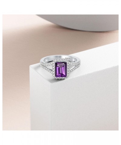 Purple Amethyst Ring 925 Sterling Silver 8X6mm Emerald Cut Amethyst Engagement Ring for Women $39.95 Rings