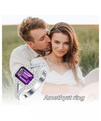 Purple Amethyst Ring 925 Sterling Silver 8X6mm Emerald Cut Amethyst Engagement Ring for Women $39.95 Rings