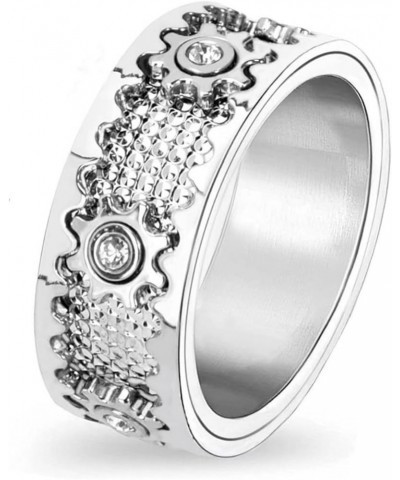 Handmade Diamond Ornate Geometric 3D Band Ring,Pure Handmade Gear Spinning Full Diamond Starry Ring,For Women Men Teens,Diamo...