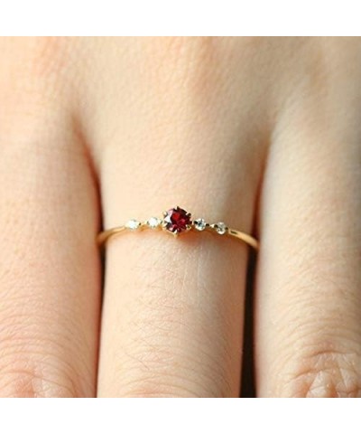 18K Gold Plated Ruby Ring with Round Cut AAA Cubic Zirconia Stackable Solitaire Ring Minimalism Austrian Red Crystal Plain Th...