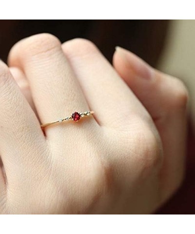 18K Gold Plated Ruby Ring with Round Cut AAA Cubic Zirconia Stackable Solitaire Ring Minimalism Austrian Red Crystal Plain Th...