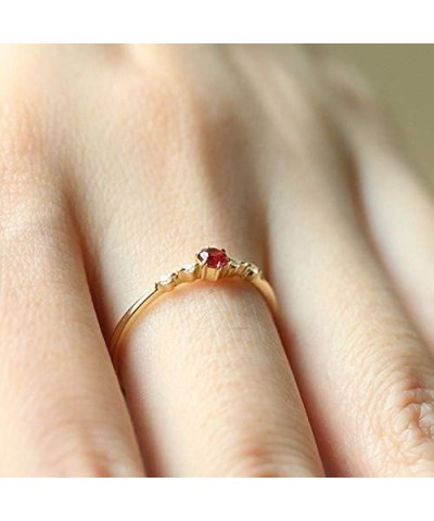 18K Gold Plated Ruby Ring with Round Cut AAA Cubic Zirconia Stackable Solitaire Ring Minimalism Austrian Red Crystal Plain Th...