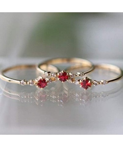 18K Gold Plated Ruby Ring with Round Cut AAA Cubic Zirconia Stackable Solitaire Ring Minimalism Austrian Red Crystal Plain Th...